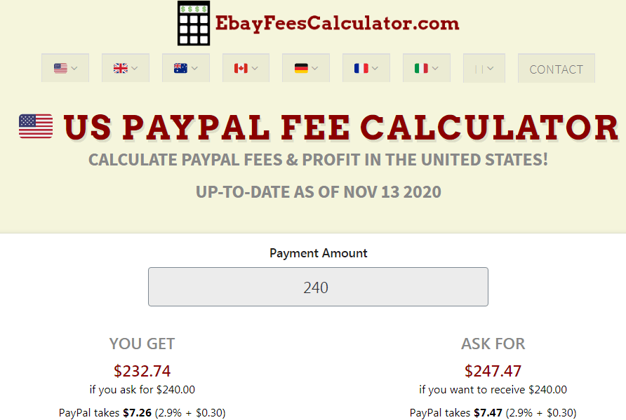 PayPal calculator
