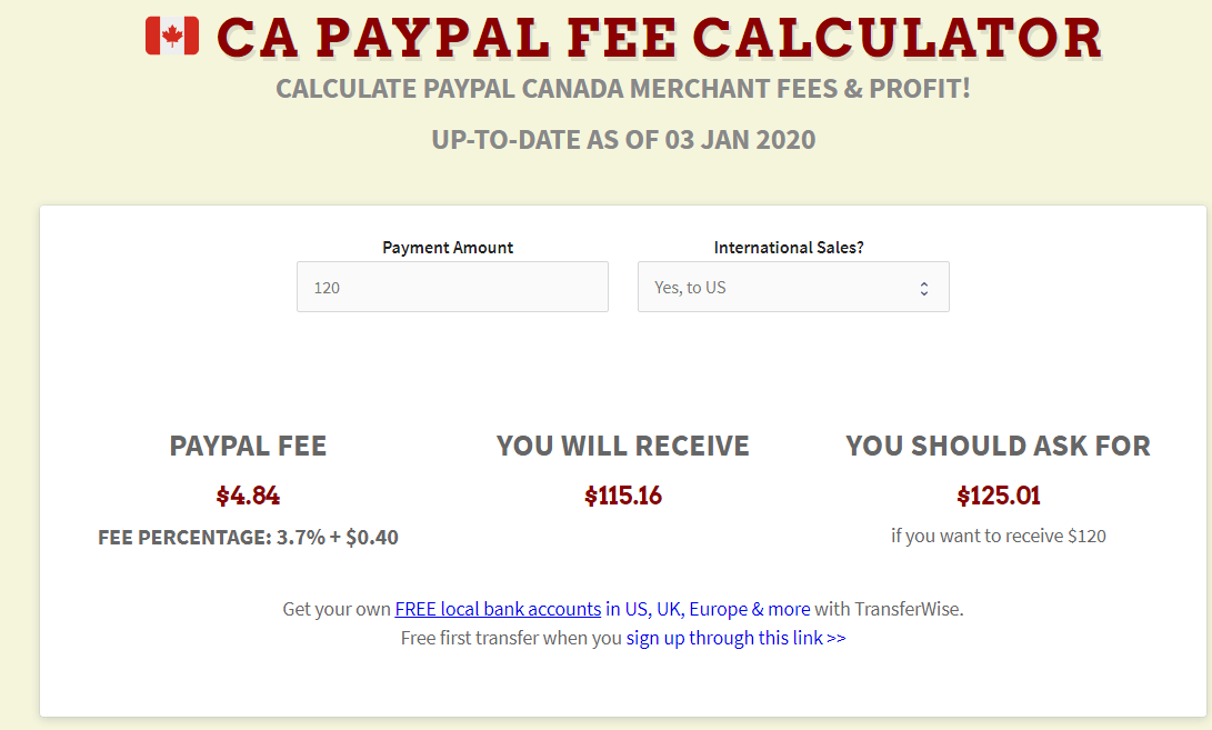 PayPal calculator 